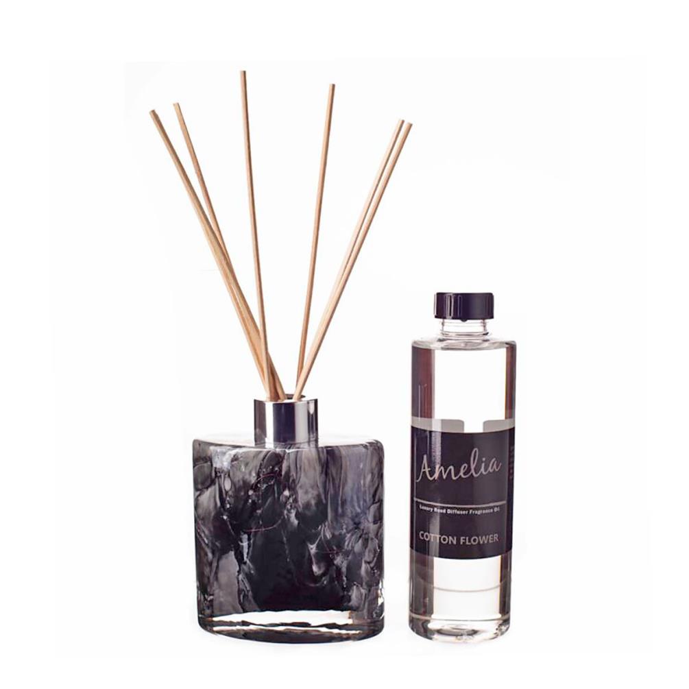 Amelia Art Glass Black Marble Small Ellipse Cylinder Reed Diffuser Gift Set  £35.99